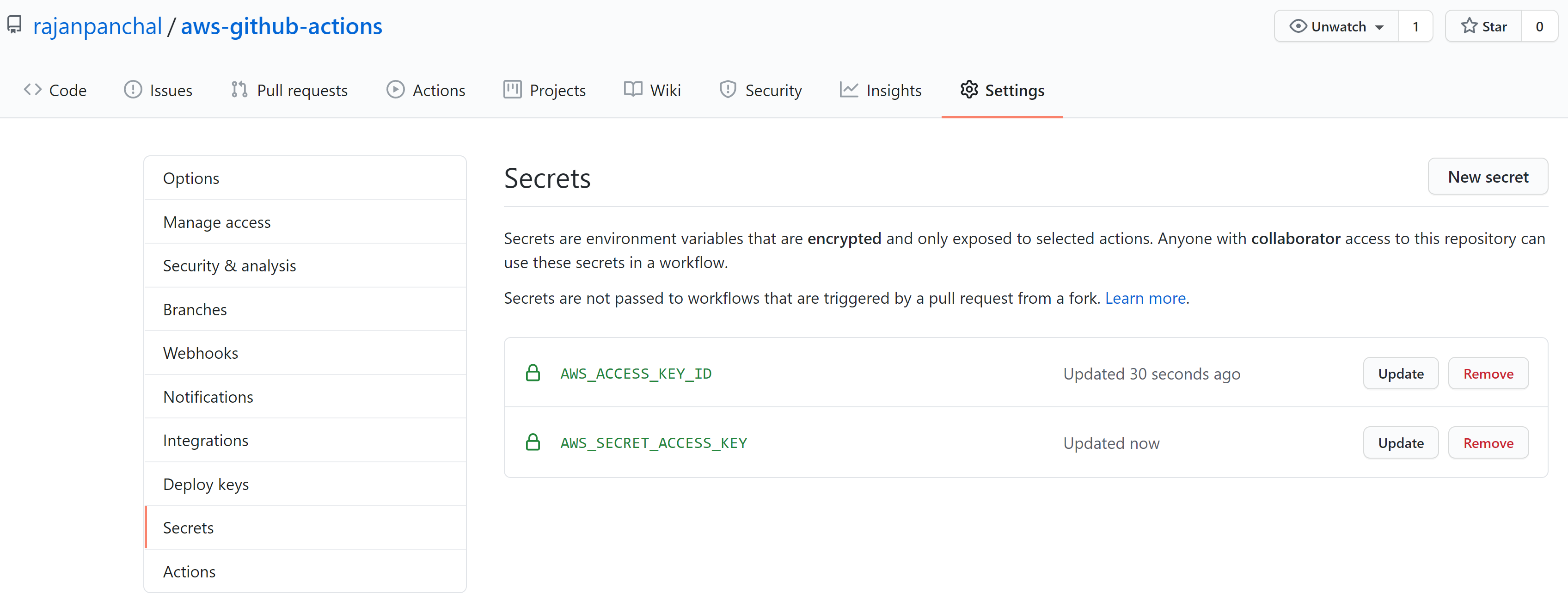 Github secrets