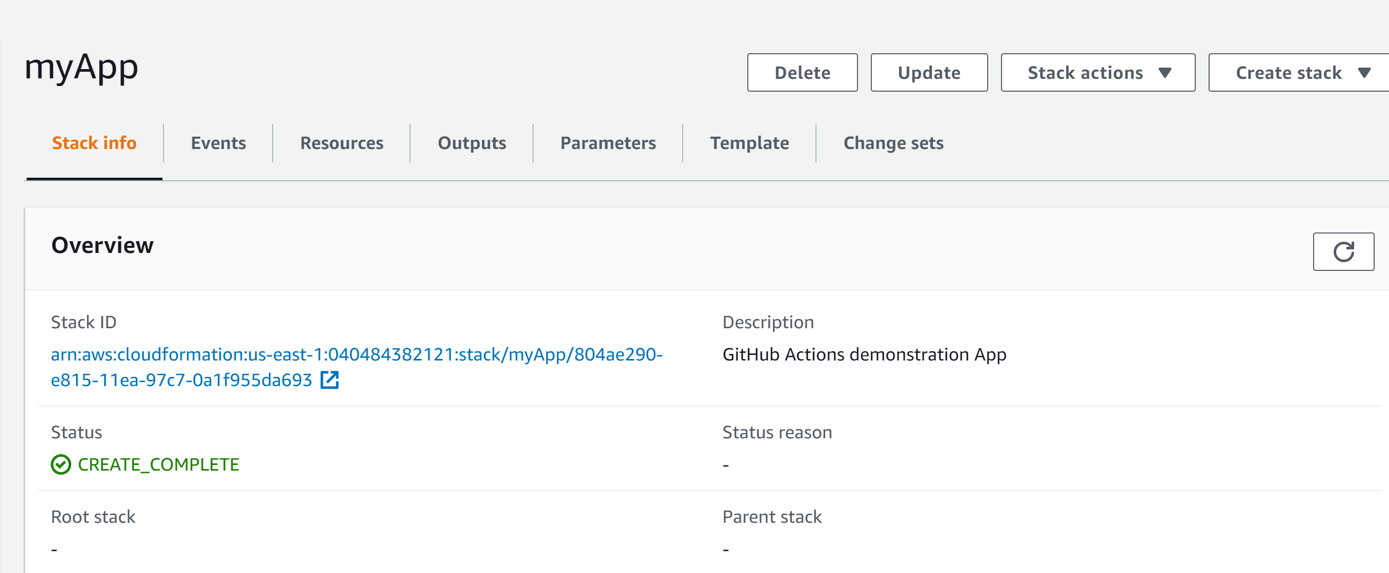 AWS cloud formation stack created