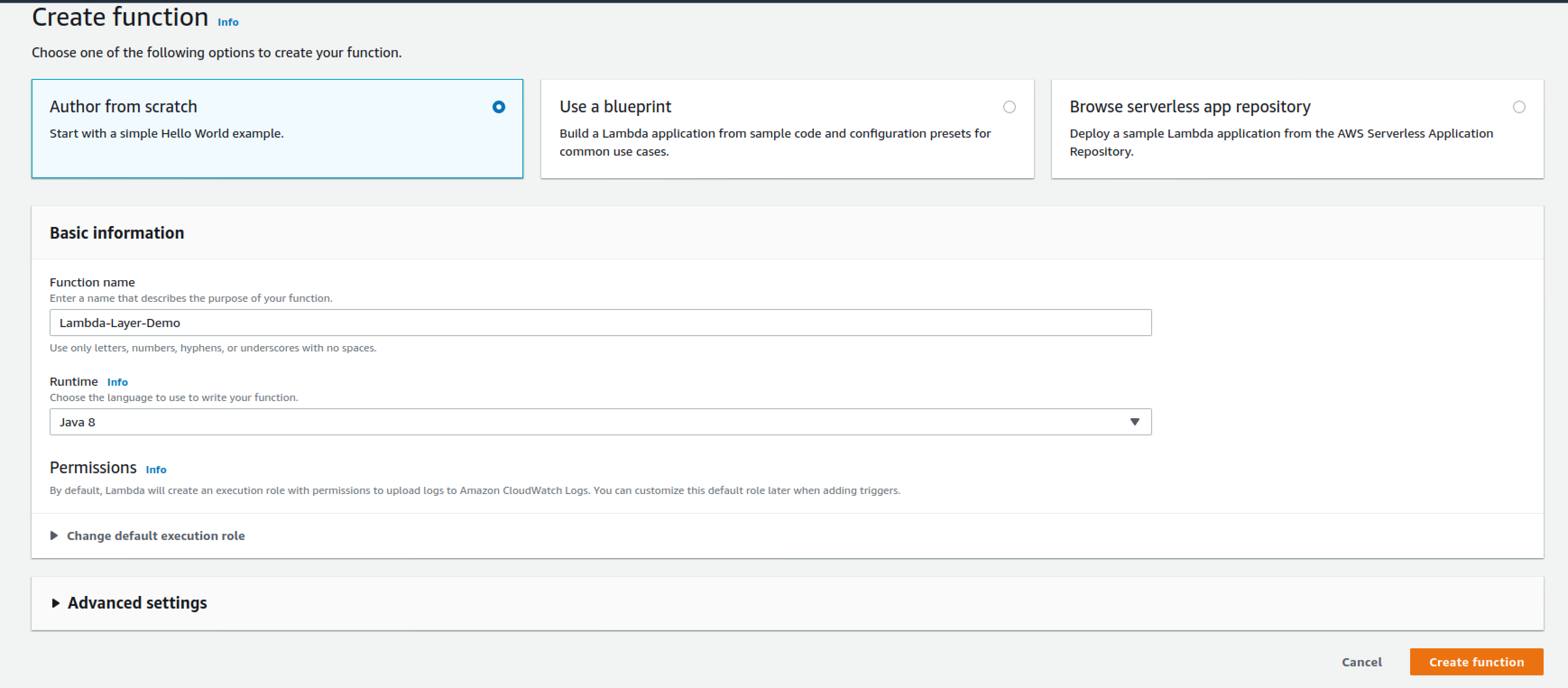 Lambda Layers create function