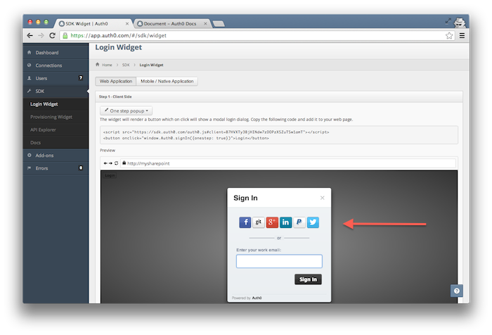 SSO social login widget