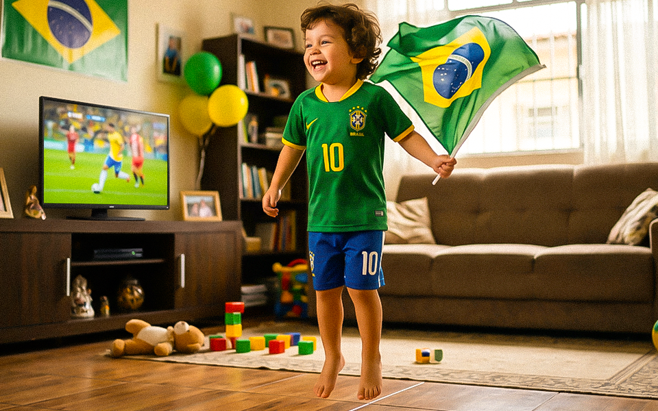 Criança feliz com o Brasil na Copa do Mundo