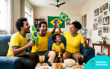 Família feliz com a Copa do Mundo