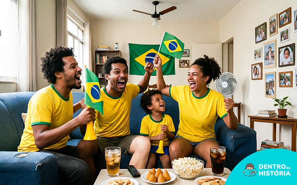 Família feliz com a Copa do Mundo