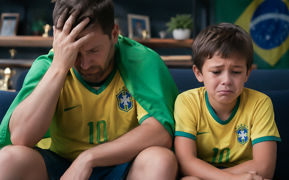 frustação da derrota do Brasil para as crianças