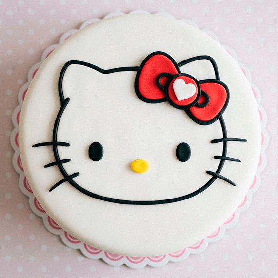 Bolo da Hello Kitty redondo com o rosto da personagem em pasta americana