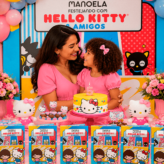 Mãe e filha comemorando juntas em festa de aniversário