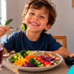 Seletividade alimentar infantil: criança experimentando alimentos coloridos sem pressão