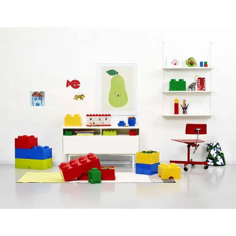 bedroom LEGO shelves wall display, saves space.