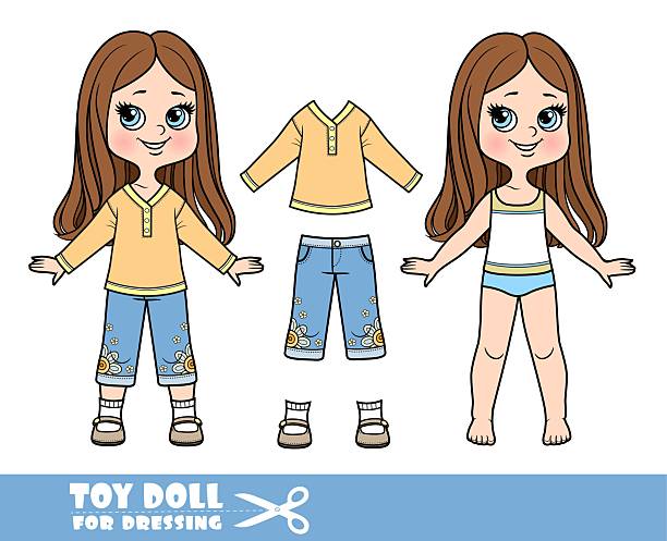 Cartoon girl doll has 18 inch clothes patterns to choose from, outerwear, jeans, and sandals.
