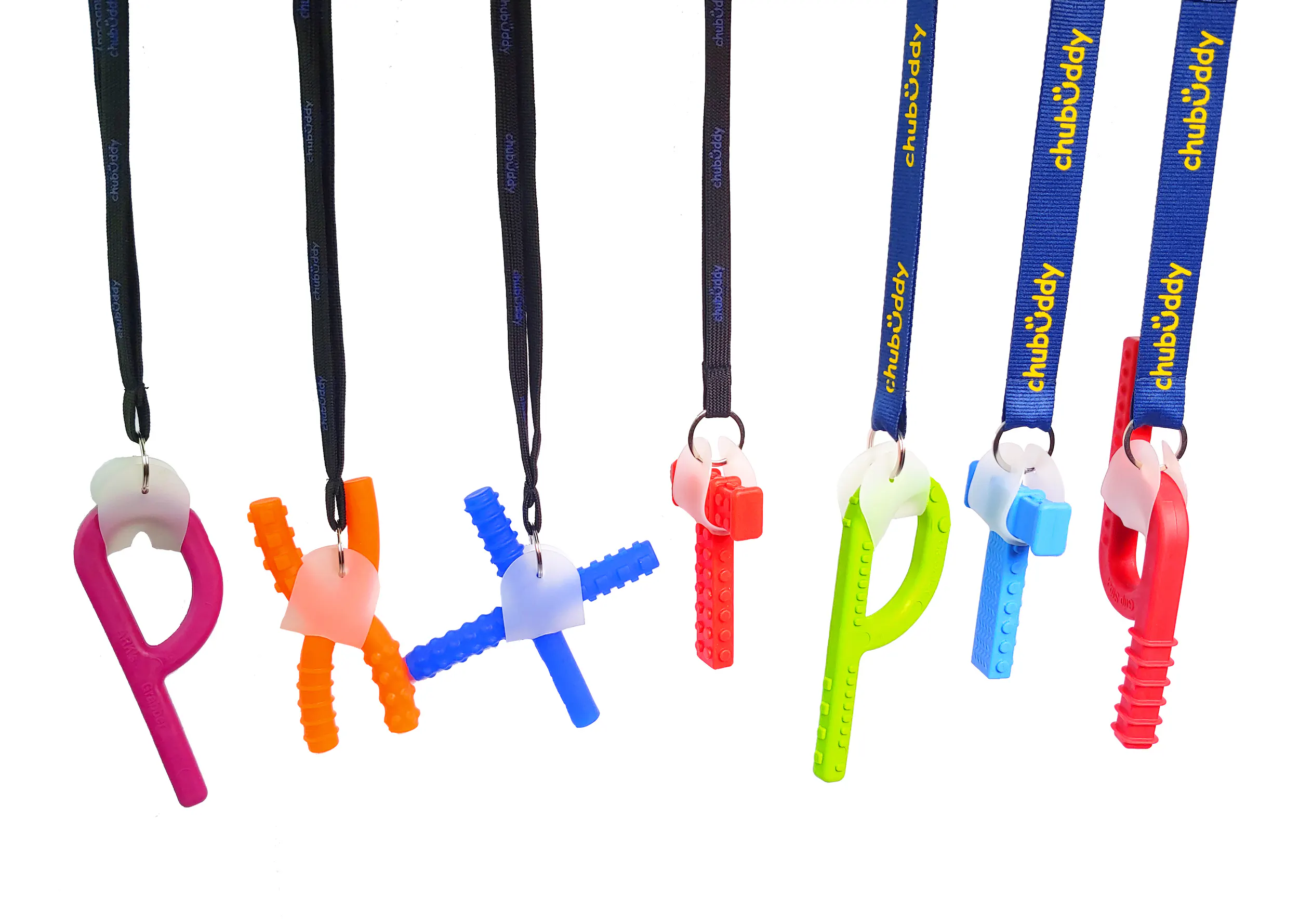 The Neck Lanyard Chew Holders feature a breakaway clasp.