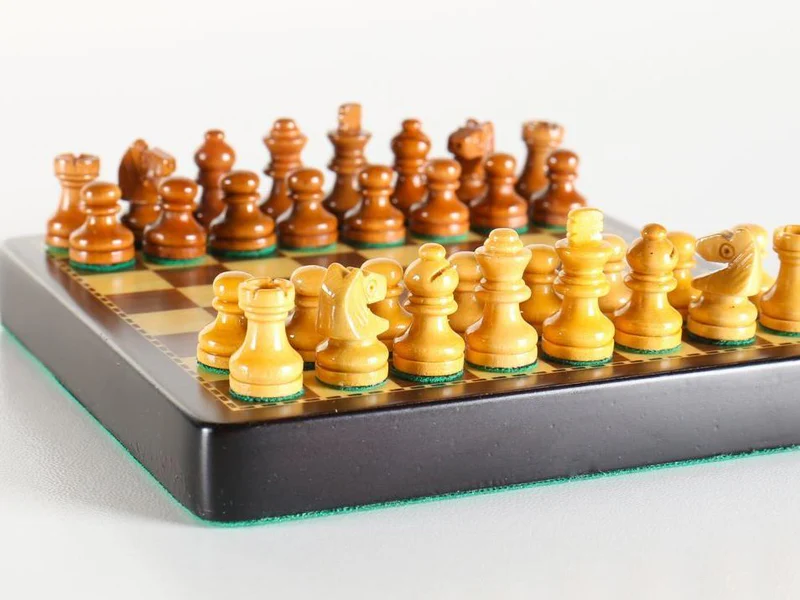 4" Miniature Magnetic Chess Set with US Handcrafted Solid Walnut and Maple Hardwood Chessboard