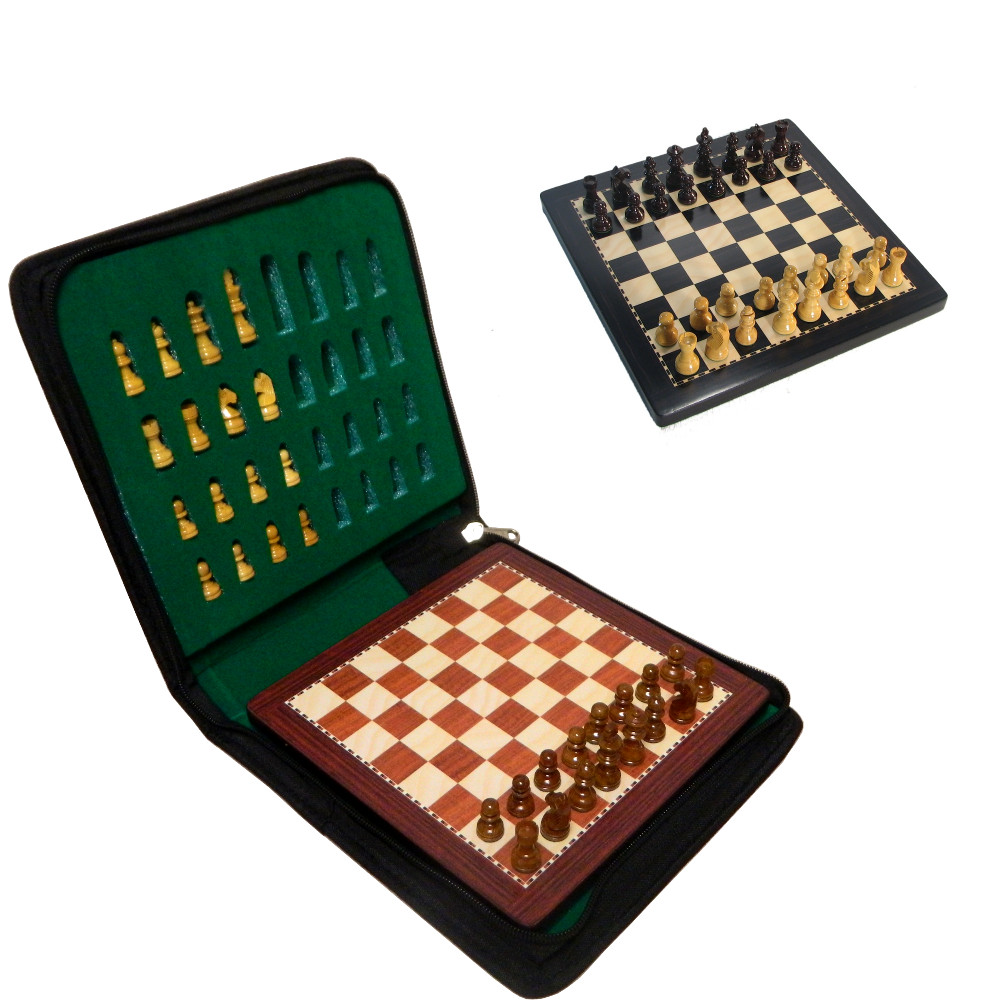 Best Miniature Magnetic Chess Set with 6" Chess Board in Rosewood or Black Finish and Zippered Storage Case