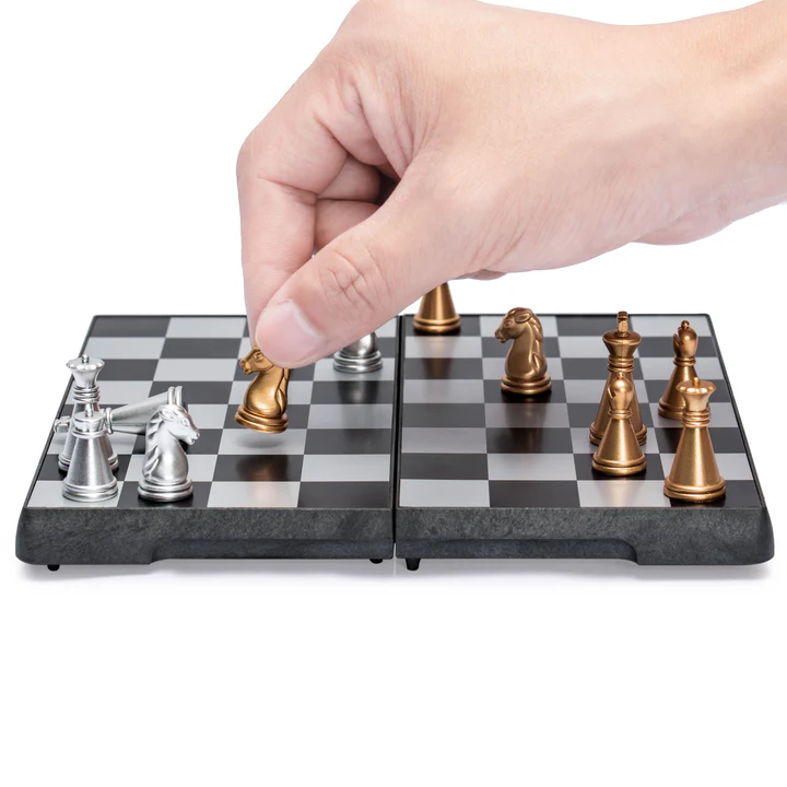 Yellow Mountain Imports Miniature Magnetic Chess Set: Travel Magnetic Chess Mini-Set (6.3 Inches), Compact Folding Board