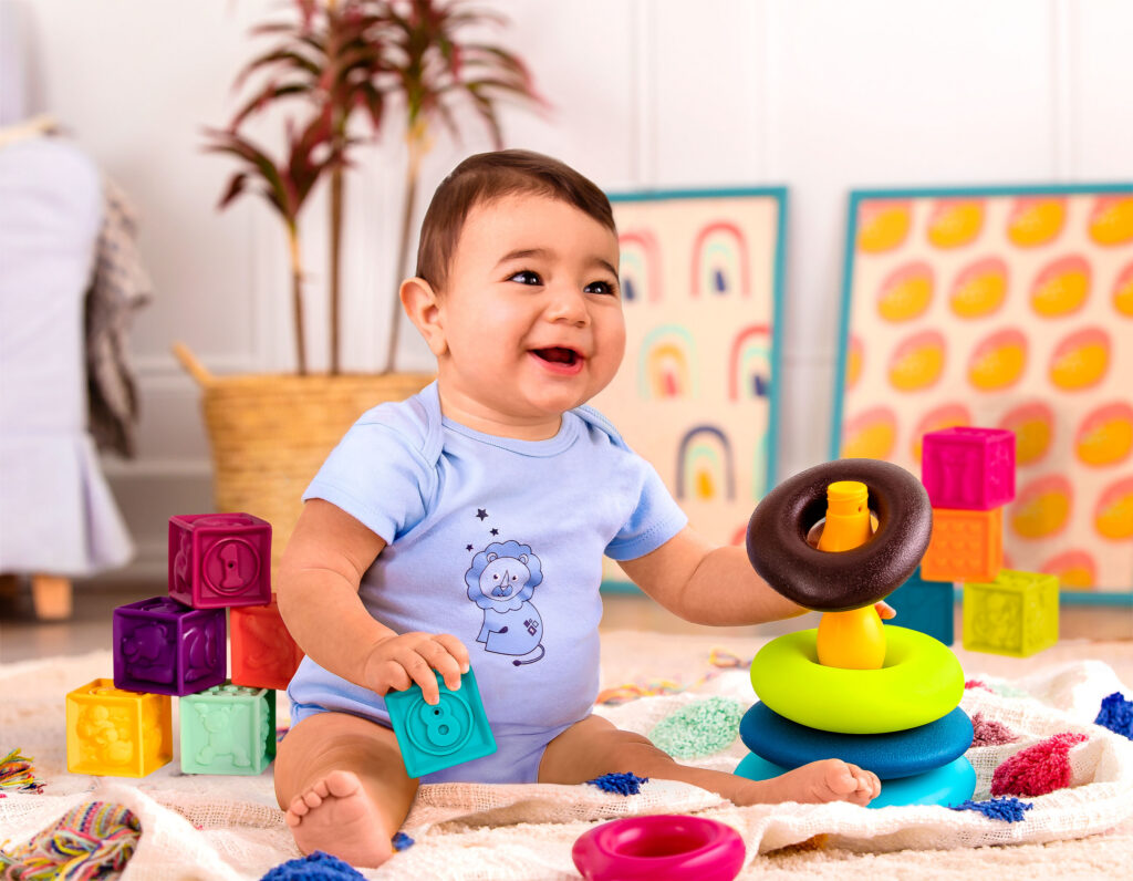 One Two Squeeze, Skipping Stones, Blocks & Stacking Rings | B. baby Hand-Eye Coordination Toys for Infants