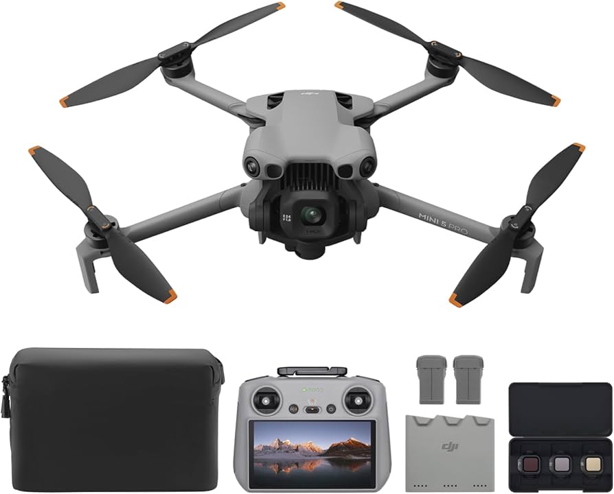 Amazon.com Best Drones for Cinematography: DJI Mini 5 Pro Fly More Combo (with DJI RC 2 remote controller), camera drone with 1-inch CMOS sensor, 4K drone suitable for beginners