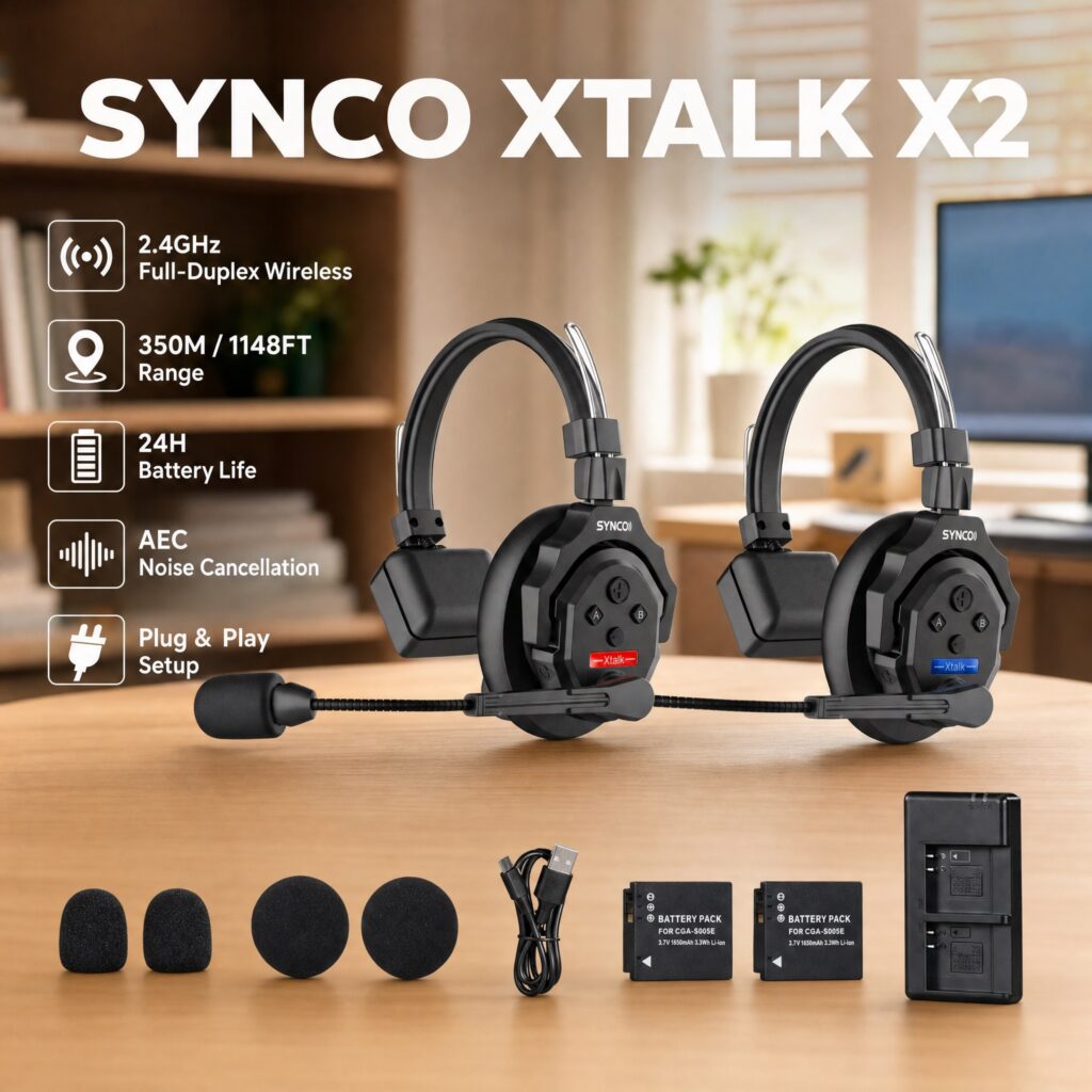 SYNCO XTALK X2 Wireless Intercom Headset System for Filmmaking, Video Production, Team Communication and Live Event Coordination