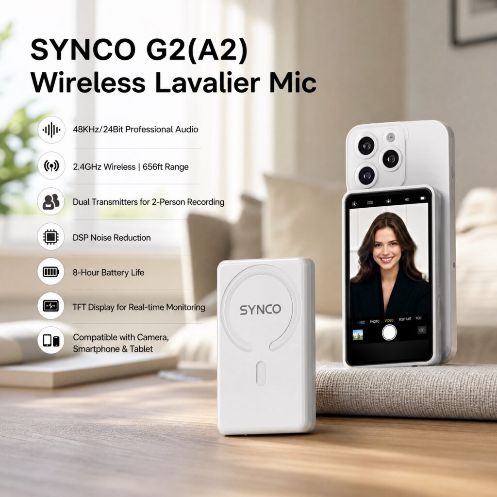 SYNCO G2(A2) Wireless Lavalier Microphone for Vlogging, Podcasting, YouTube Videos, Interviews and Live Streaming