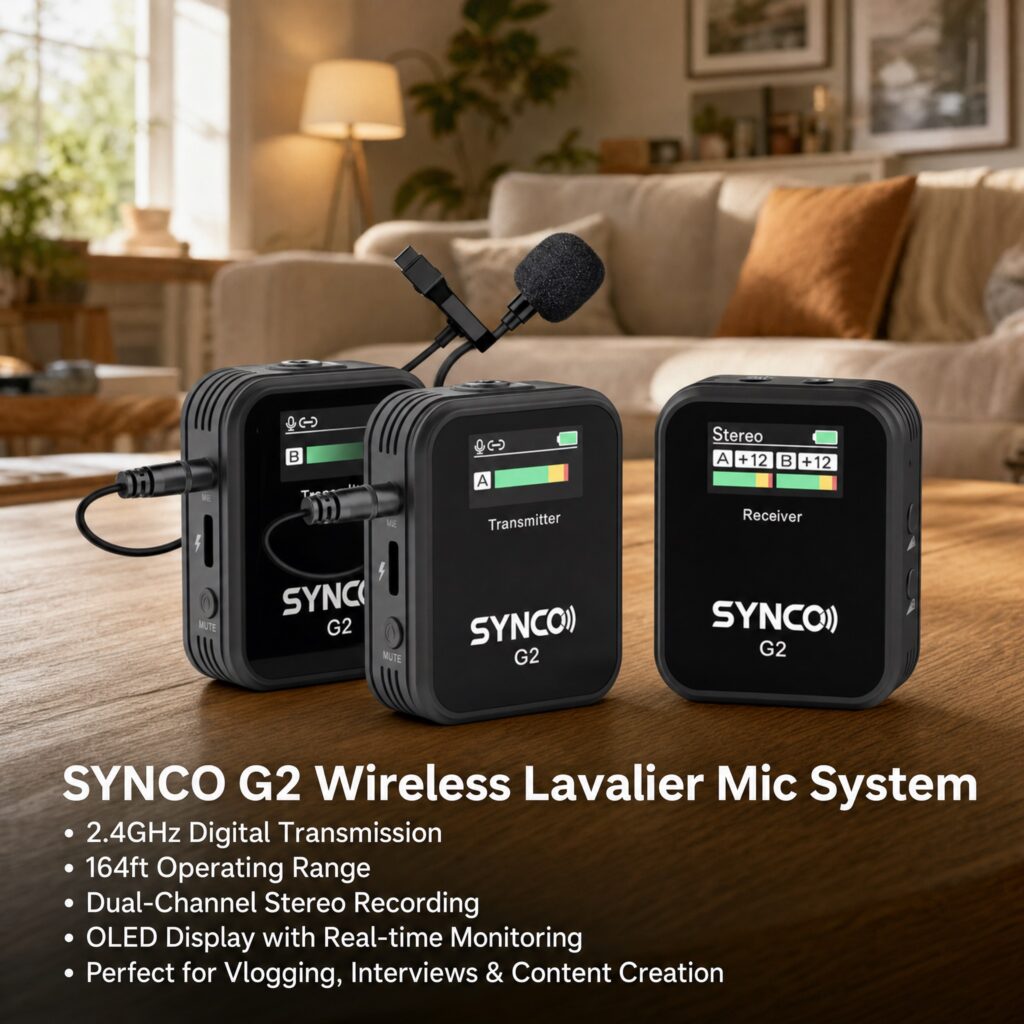 SYNCO G2 Wireless Microphone System with Dual Transmitters for Content Creators and Professional Audio Recording