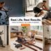 A blog promotion collage banner for YOSUDA featuring five grid photos of everyday people working out on various YOSUDA indoor cardio machines with the headline "Real Life. Real Results."