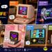 Divoom product lineup banner highlighting MiniToo, Times Gate, Timebox-Evo, Ditoo, Pixoo 64, and Flowtoo devices with pixel art features and specs.