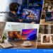 A product lineup advertisement by ARZOPA titled "See More. Do More. Anywhere." divided into four use cases: 'Game Anywhere' (man with headphones playing game on Z1FC), 'Work on the Go' (man at cafe with Z3FC), 'Travel Light' (woman packing sleeve in suitcase), and 'Share Memories' (family viewing photos on D10 smart frame). Bottom banners indicate 'Reliable Quality', 'Ultra-Portable Design', and 'Dedicated Support'.