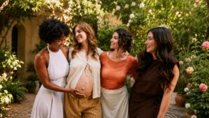 Momcozy banner featuring maternity and postpartum products, including Pregnancy Belly Band, Postpartum Belly Band, Maternity Underwear, and Nursing Bras in various lifestyle scenes.