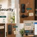 A composite marketing image showing different use cases for DESLOC smart locks. Scenes include "Airbnb / Rental" on a bedroom door with a note "Smart Access for Guests," "Apartment Entry" with a note "Secure & Stylish," "Back Door" with a note "Simple. Reliable. Everyday." Bottom right section shows "Control from Anywhere" with a phone and a gateway, featuring text "Real-time access at your fingertips."