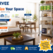 A comprehensive brand infographic for GARVEE, featuring a room with furniture, appliances, and storage. Sections define: Furniture (stylish & durable), Appliances (technology-driven), Storage (smarter organizing), and Outdoor gear. It highlights 15+ years of quality, 40+ nationwide warehouses, 10M+ customers, and promises great prices, reliable quality, and fast shipping.