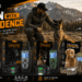 A product lineup advertisement poster displaying four different INVIROX dog training collars side-by-side with their respective boxes, collars, and remote transmitters. From left to right: K9 Ultra (Malinois), INVIROX Dog (Labrador, green LED), K9 Spark (German Shepherd, green LED), and K9 Ultra Camo (Golden Retriever). At the top, a man is kneeling with a dog. Feature icons on the right list 1100 yard range, waterproof design, precision control, and built for everyday training. The bottom features the S.A.C.H. methodology.