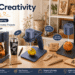 LaserPecker laser engravers displayed in a bright home craft studio, engraving leather, fruit, wood and drinkware, with “Laser Creativity at Home” and portable, precise, creative feature callouts.
