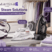 Martisan Home appliance collection in a modern laundry space, featuring steam irons, a steam station and portable vacuum with callouts for high-pressure steam, cordless convenience, safety and everyday cleaning.