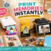 Panorama of Kodak's full line of ZINK zero ink instant photo printers, papers, scanners, and cameras, highlighting water and smudge resistance, sticky-back function, and perfect for scrapbooks.