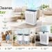 Lunino air purifier family homepage banner featuring multiple purifier models in different real-life home scenes. The collage highlights fresh air solutions, pet-friendly comfort, powerful filtration, quiet operation, smart control, and whole-family air care.