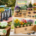 Adawook lifestyle collage featuring rechargeable fly fans for outdoor picnics, bonsai and seed-starting supplies for indoor gardening, and a colorful wildflower kit, highlighting eco-friendly outdoor and gardening solutions.