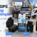 An overview marketing image for the Spytec GPS product line, with the large title "Smart GPS Tracking Made Simple" and subtitle "Track vehicles, kids & valuables with real-time visibility." The image displays three different tracker products, each surrounded by cartoon icons and text bubbles. On the left is the Atlas tracker in its waterproof case, with a cartoon icon for "Peace of mind for your family"; in the middle is the OBD tracker plugged into a port, with a cartoon icon for "Stay informed across your fleet," and a smartphone displaying a map; on the right is the Atlas XL tracker with magnets, with a cartoon icon for "Track what matters most." Background elements include cars, vans, a house, and a bag. General feature icons and text are listed on the left.