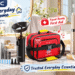 KAUGIC lifestyle promotional banner featuring smart ear care tools, a 500-piece red first aid kit, and a champagne-gold hair multi-styler in a bright home setting, with callouts for Smart Ear Care, Travel-Ready First Aid, Style with Ease, and Trusted Everyday Essentials.
