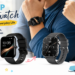 MFVLP smartwatch promotional banner featuring two black smartwatches in everyday lifestyle scenes, highlighting Bluetooth calling, fitness tracking and health insights with colorful icons and playful graphic annotations.