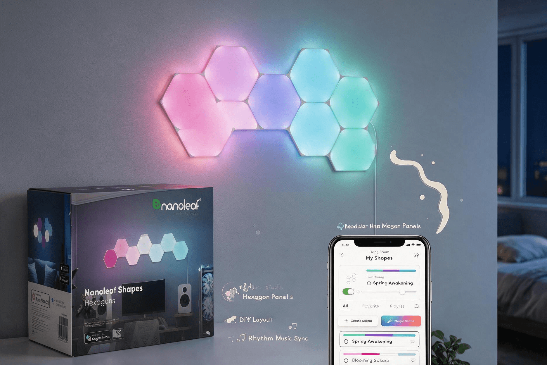 Nanoleaf Shapes Hexagon Lights, Smart RGBW LED Wall Light Panels, 7PK