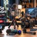 SmallRig creator gear arranged in a modern studio, featuring a phone rig, camera cage, tripod, action camera, filters, top handle, and V-mount battery, with callouts highlighting mobile, camera, and action-cam creation.