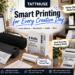 TATTMUSE smart printing collection featuring a portable document printer, thermal paper, tattoo stencil printer, and 4x6 shipping label printer in creative office, tattoo studio, and small-business packing scenes.
