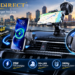 A promotional image showcasing the full features of the TUORL Car Wireless Charger Mount within a car interior at city dusk. The image displays multiple mounting options: a phone on the left on an air vent mount with Qi2 certified 25W fast charging (screen showing charging); a phone in the upper right on a suction mount (on the dashboard) displaying a map for navigation; and a close-up on the right of the MagSafe magnetic head and air vent clip. The top left features the "TUORL DIRECT" logo with text below: "Premium Car Charger Mounts for a Smarter Drive." Top center text reads: "3-in-1 Car Phone Mount & Never Block View," with "360° Adjustable" on the left. Five blue icons with green checkmarks at the bottom highlight features: Qi2 Certified, 25W Fast Charging, 90+ LBS Safe Suction, 2800g Magnetic Force, and 360° Adjustable. The close-up on the right is labeled "2800g Magnetic Force."