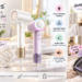 Zibtes high-speed hair dryer campaign featuring white and purple dryers with magnetic nozzle and diffuser across vanity, home styling, and travel scenes, with callouts for 160,000 RPM, 500M ions, fast drying, and low noise.