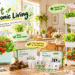 AHOPEGARDEN hydroponic gardens and seed pod kits displayed in a sunlit kitchen, featuring fresh herbs, tomatoes, strawberries, LED grow lights, and colorful gardening callouts.