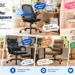 AMSEATEC office chair collection displayed in stylish home offices and vanity spaces, featuring breathable mesh chairs, criss cross vanity seating, ergonomic executive chairs, and drafting chairs with colorful comfort and functionality annotations.