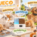 ROJECO pet care collection featuring a smart feeder, steam grooming brush, dog training collar, and slow feeder mat in cozy home and outdoor settings.