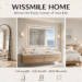 WISSMILE HOME mirror collection promotional banner: arched full-length mirror, LED bathroom vanity mirror and LED standing mirror styled in real home settings with playful cartoon graphic accents