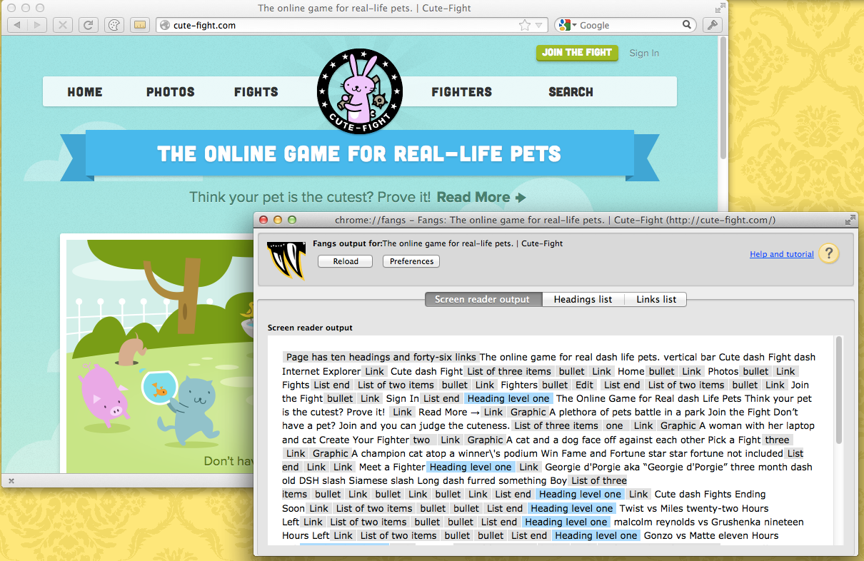 Simulating a screen reader