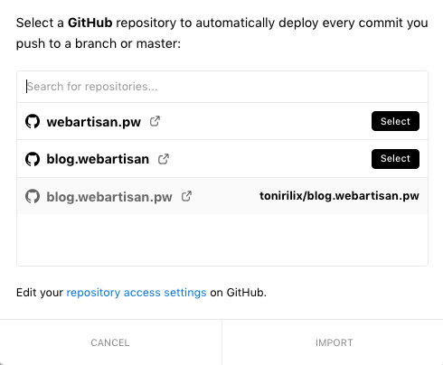 select repo in now.sh