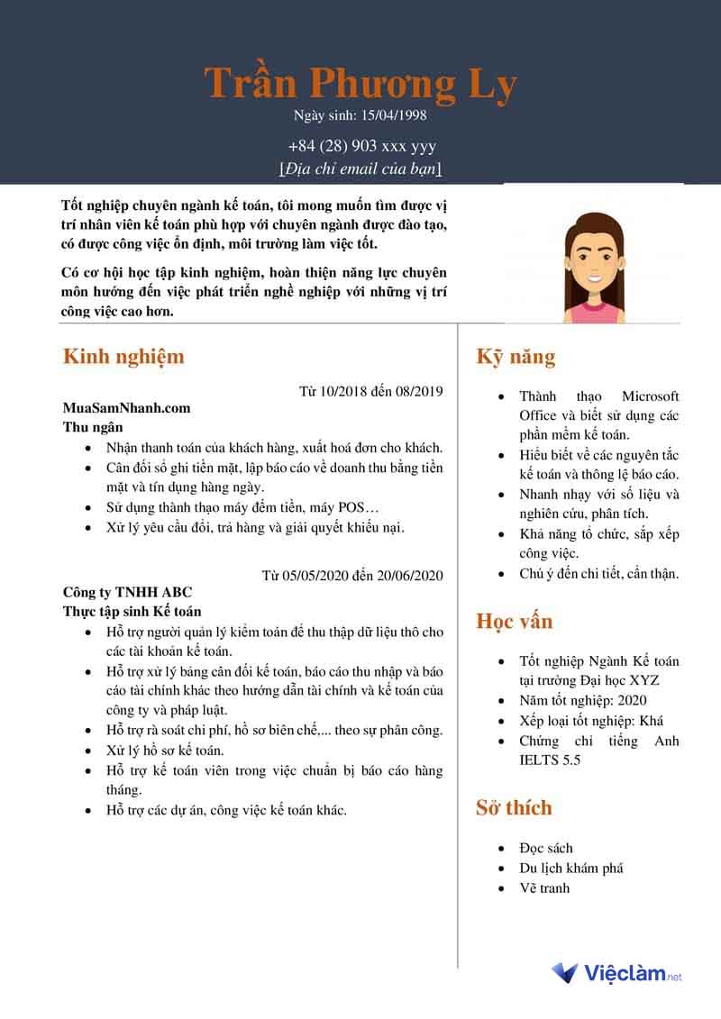 Mẫu CV xin thực tập ngành kế toán, tài chính