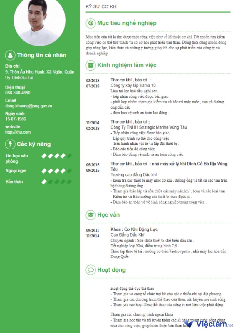 Mẫu CV ngành cơ khí chuyên nghiệp